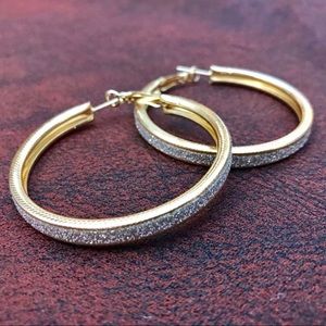 NWT Gorgeous Gold Glittery Large Hoop Earrings